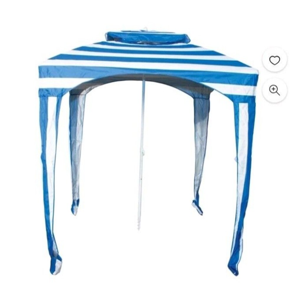 Rio Beach 5.8' x 5.8' UPF 50+ Portable Outdoor Umbrella Cabana, Blue / White...